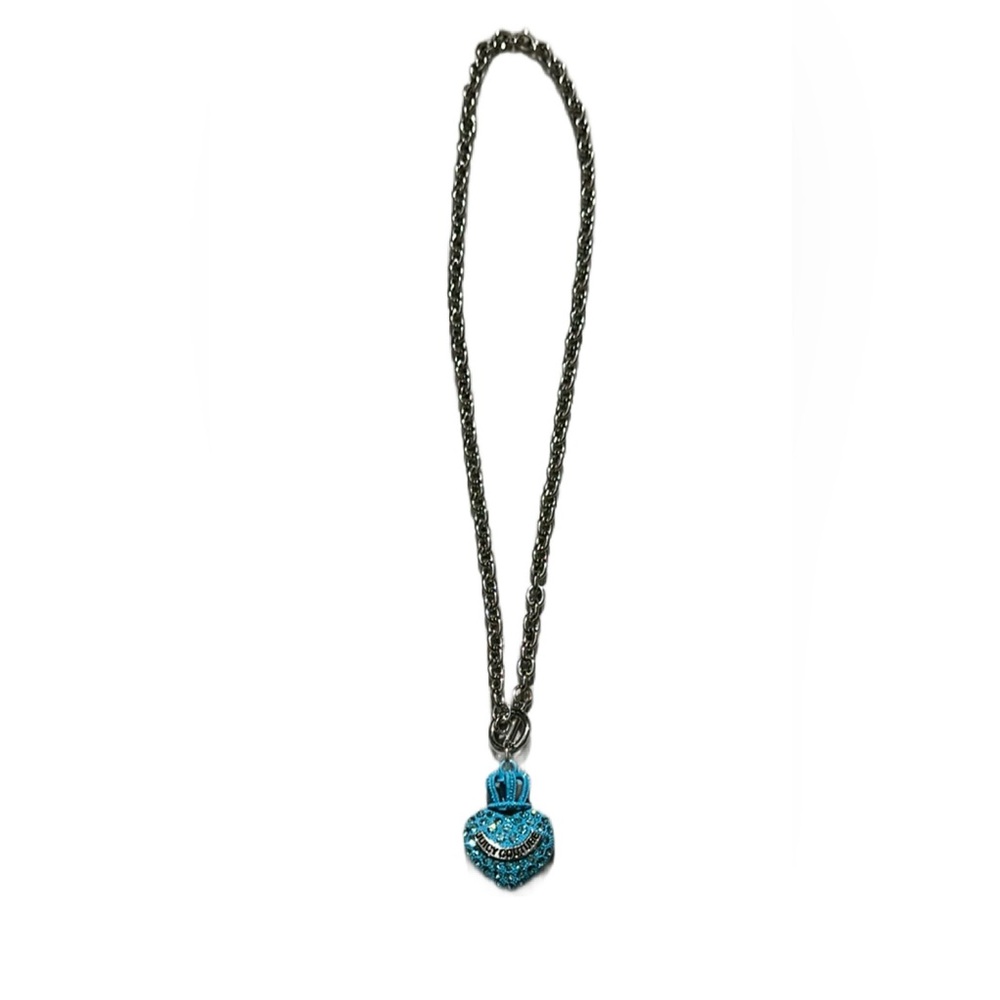 Juicy Couture Crystal studded Silver and Blue Heart Pendant Necklace